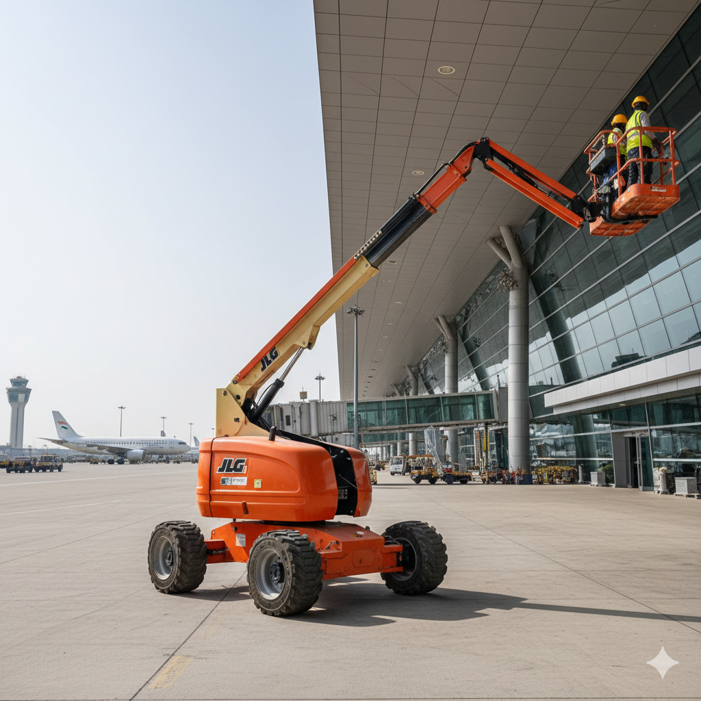Boom lift working on a building in Chennai